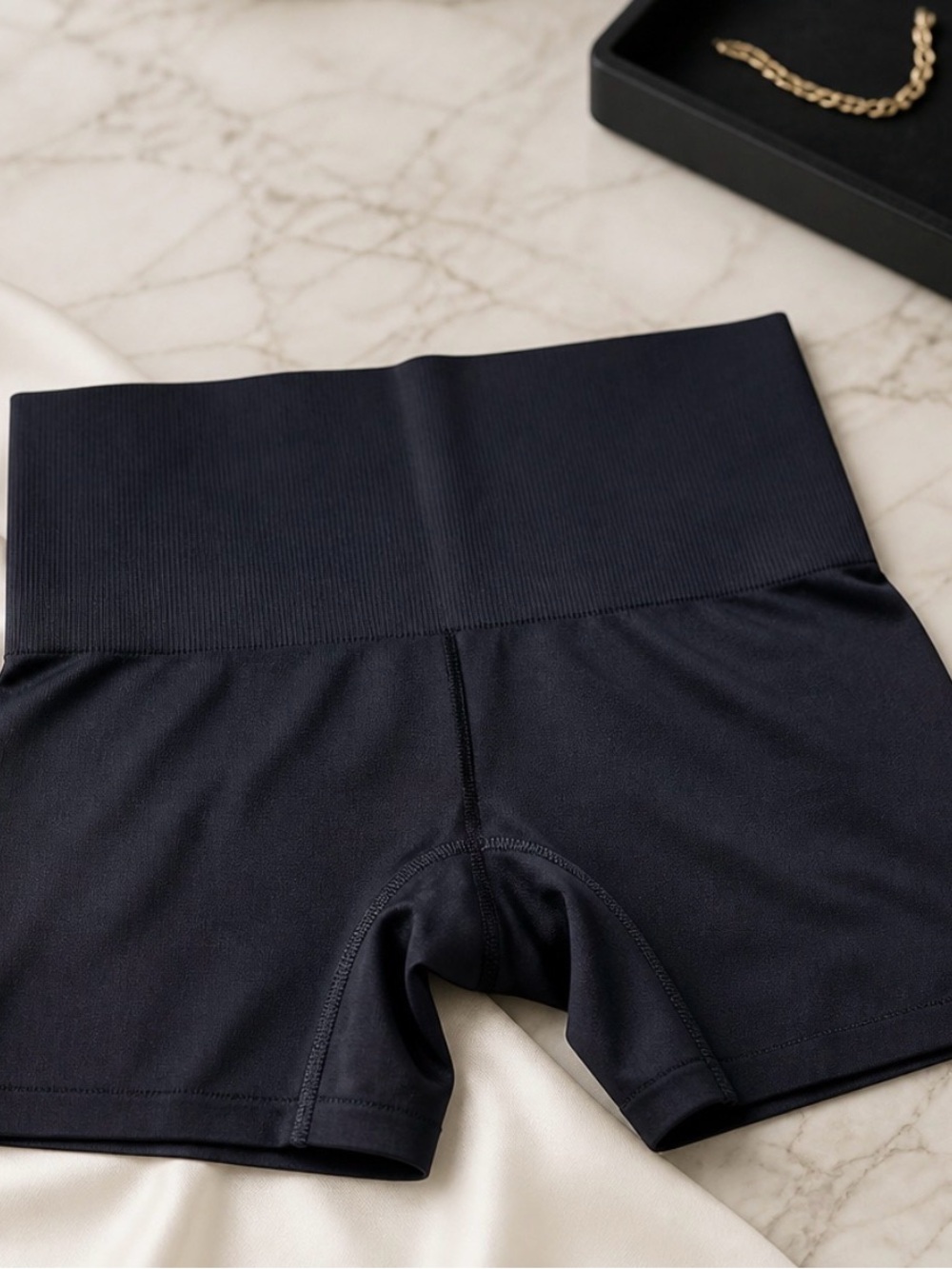 NWT Large Essentials Black Bike Shorts with High-Waisted Design